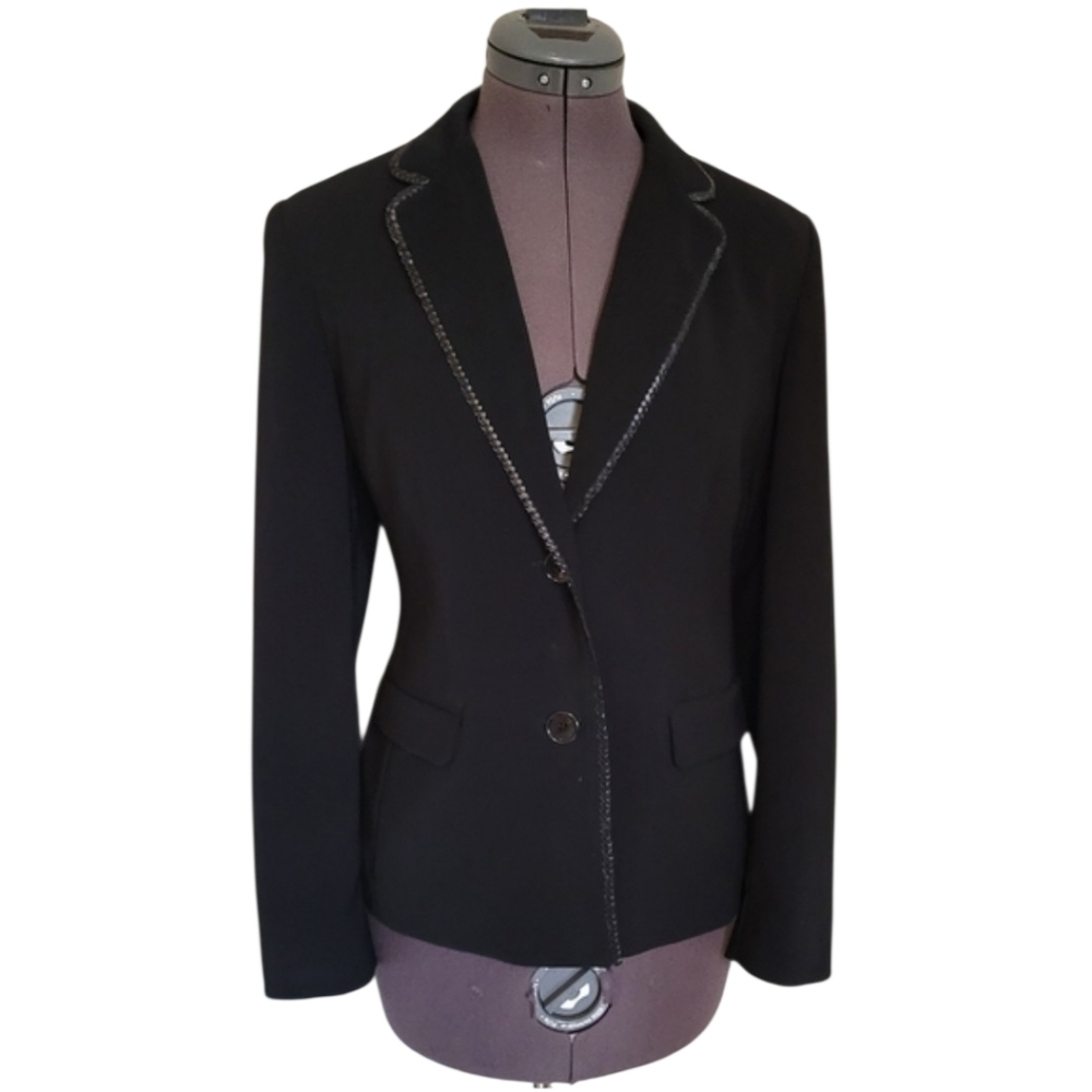 LOUBEN Laura Petites Black Blazer Braided Faux Leather Trim Canada